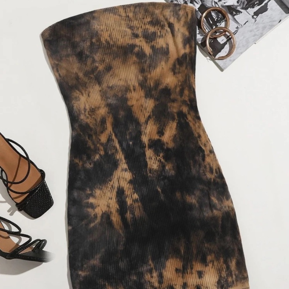 Sleeveless Tie Dye Dress, Black and Brown XXXL